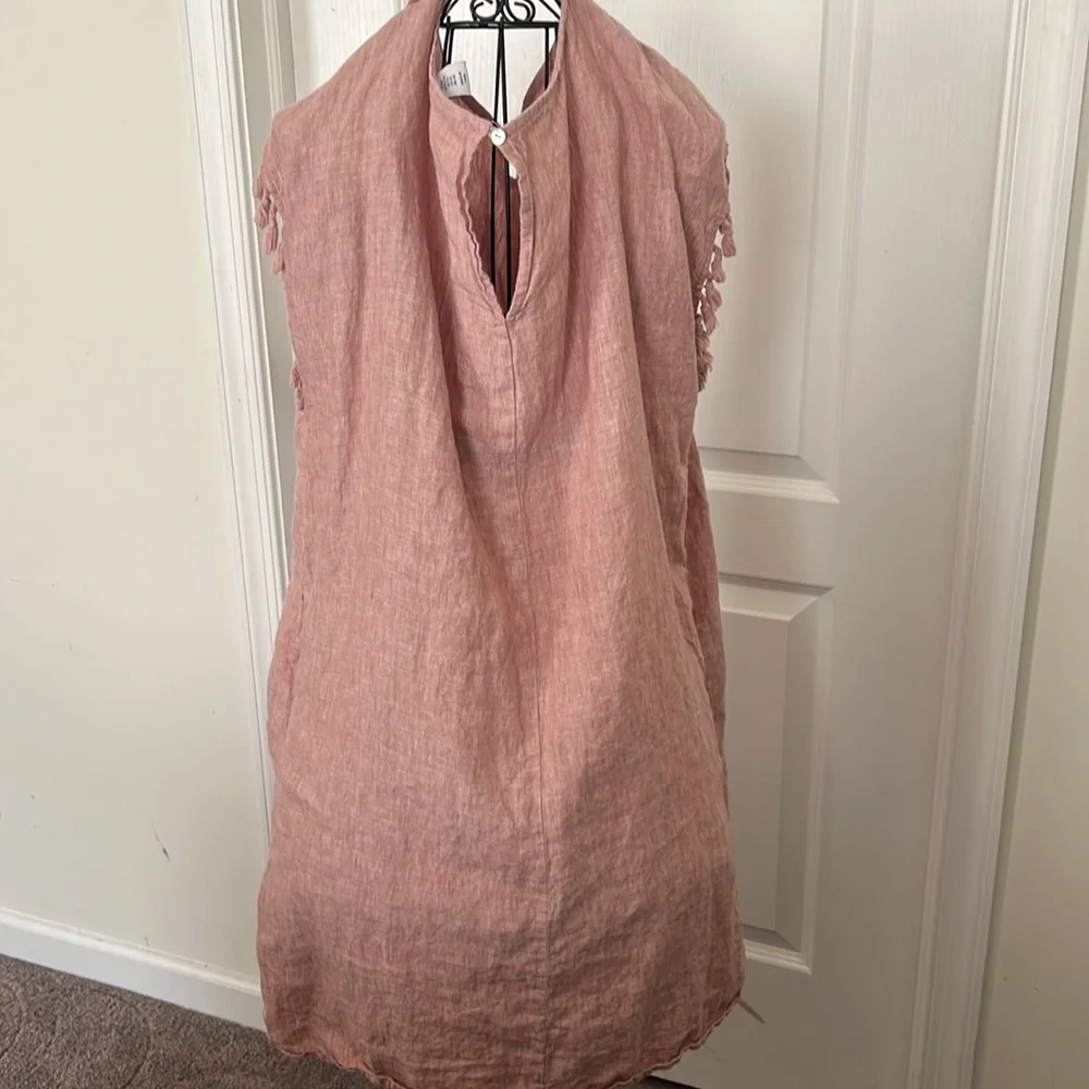 Light Mauve Pink Linen Tie-Shoulder Midi Dress - Picture 2 of 4